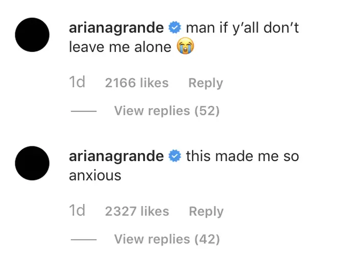Ariana Grande replied to a meme about her on Instagram